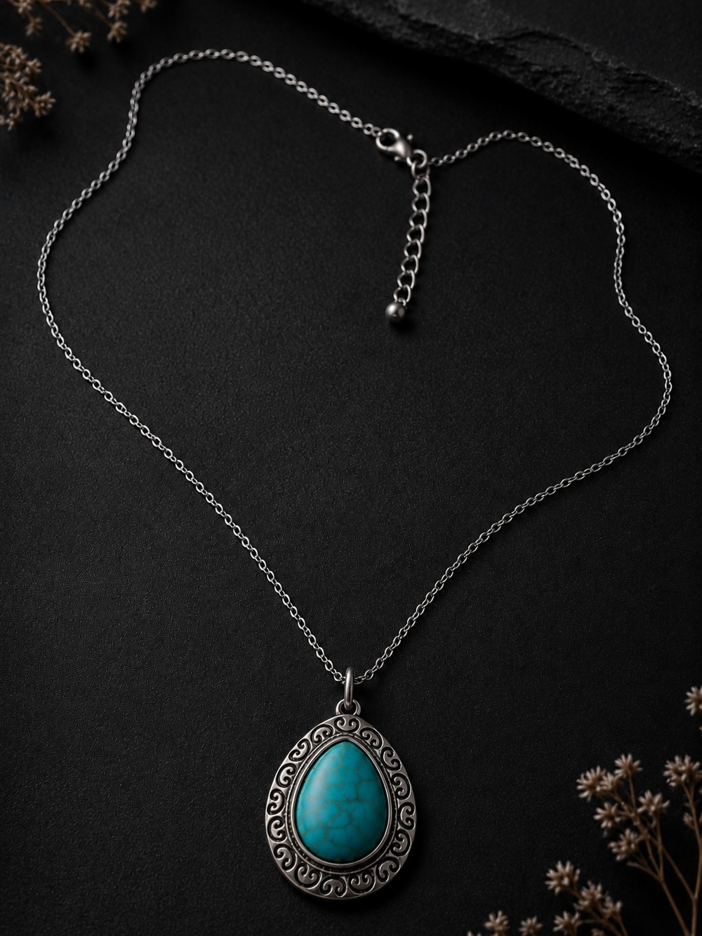 Turquoise Inspired Teardrop Pendant Necklace